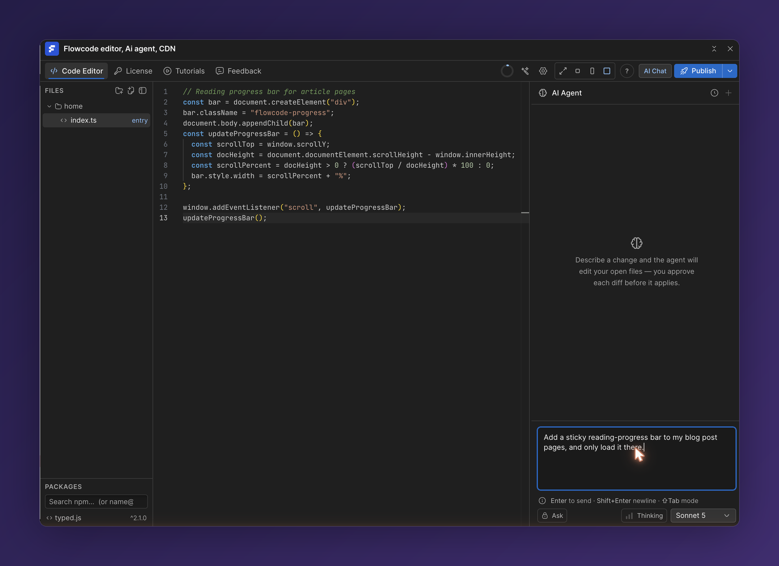 The Flowcode AI Agent chat panel