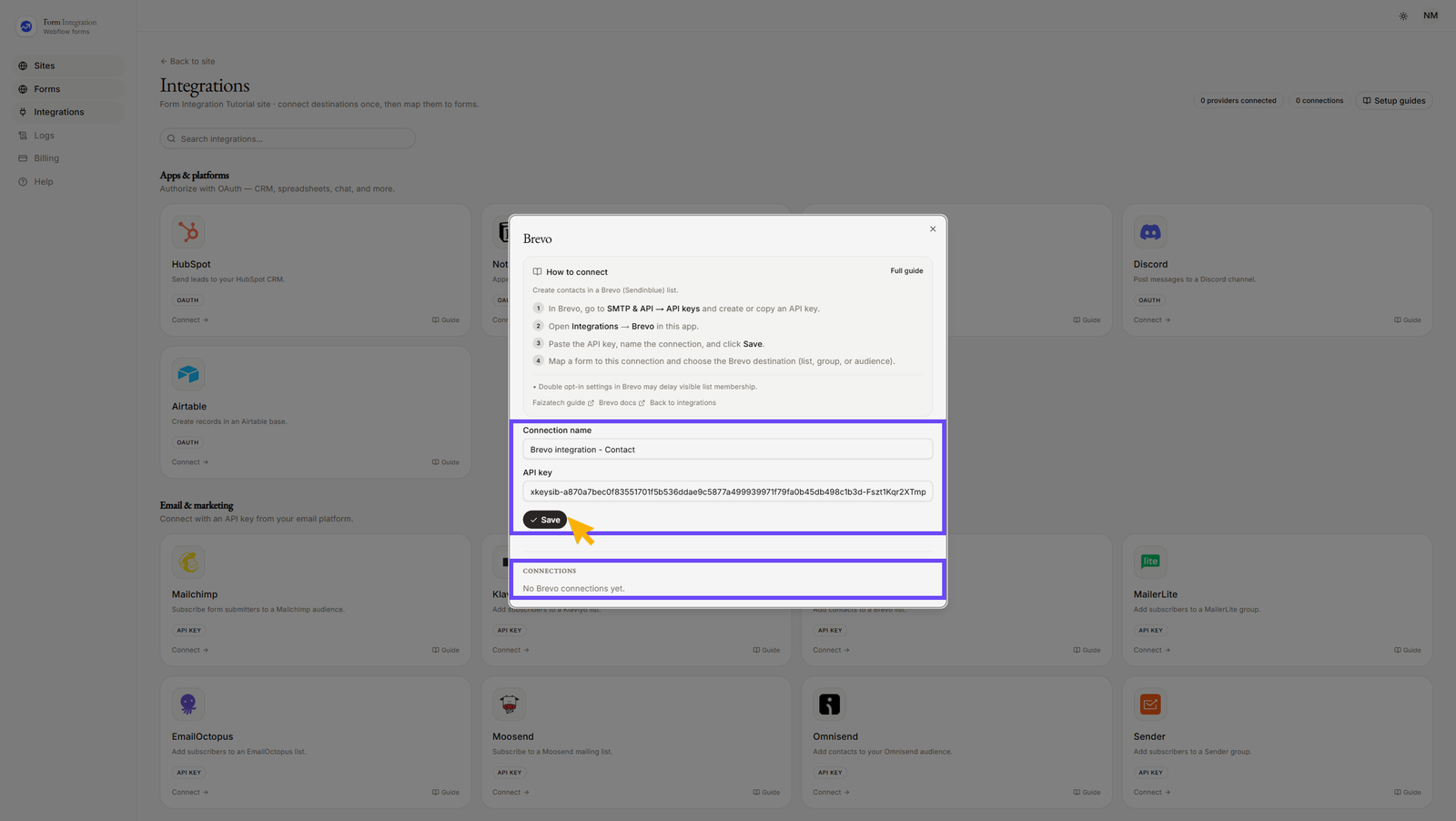 Integration Brevo popup window