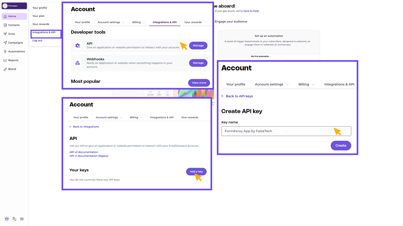 Generating an API key in EmailOctopus