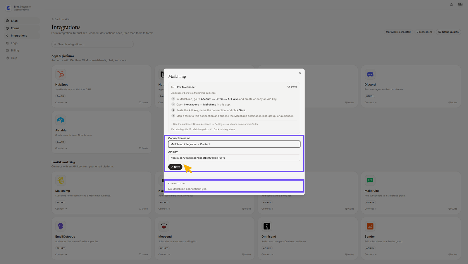 Integration Mailchimp popup window