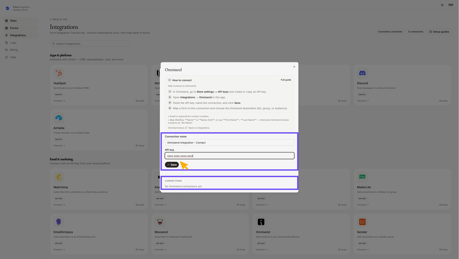 Integration Omnisend popup window